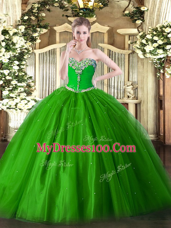 Sweetheart Sleeveless Tulle Sweet 16 Dresses Beading Lace Up