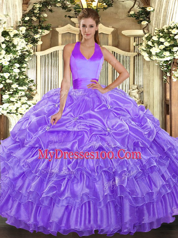 Custom Made Sleeveless Ruffled Layers and Pick Ups Lace Up 15 Quinceanera Dress