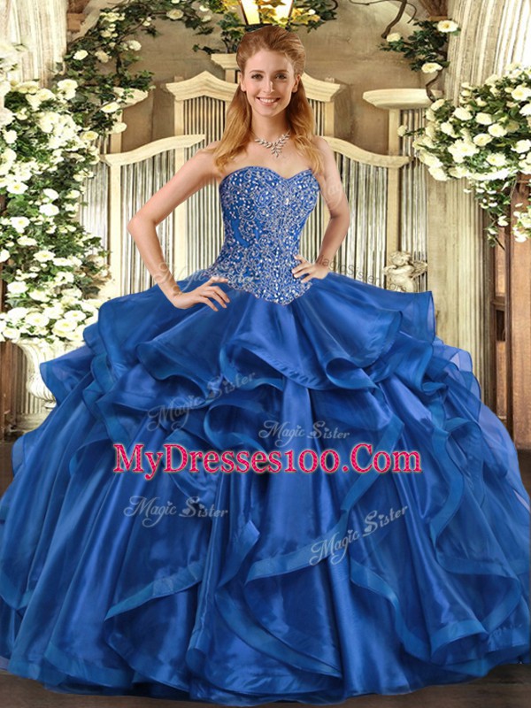 Organza Sleeveless Floor Length Sweet 16 Dresses and Beading and Ruffles