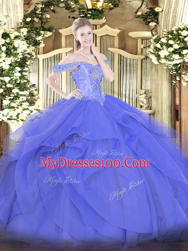 Excellent Tulle Sleeveless Floor Length 15th Birthday Dress and Beading and Ruffles