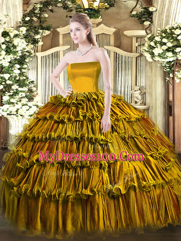 Brown Zipper Vestidos de Quinceanera Ruffled Layers Sleeveless Floor Length