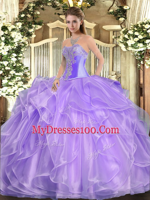 Stunning Sweetheart Sleeveless Lace Up Quinceanera Dress Lavender Organza