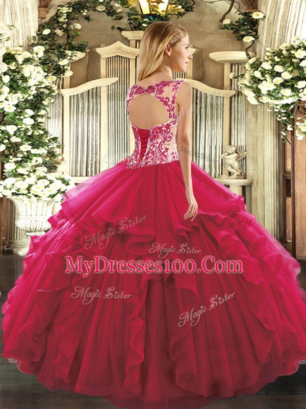 High Quality Purple Quinceanera Gown Military Ball and Sweet 16 and Quinceanera with Beading and Ruffles Scoop Cap Sleeves Lace Up