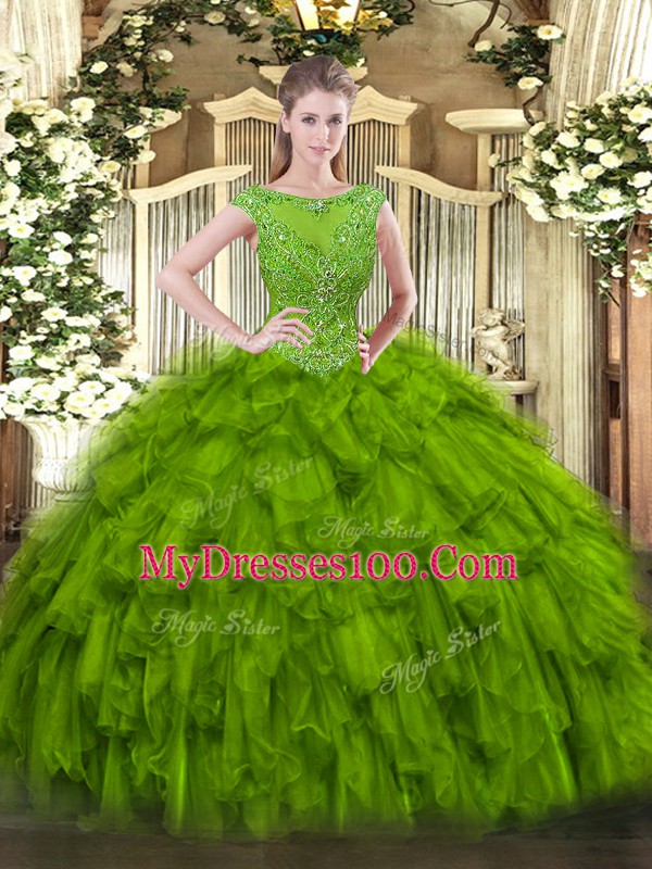 Sleeveless Zipper Floor Length Beading and Ruffles Quince Ball Gowns