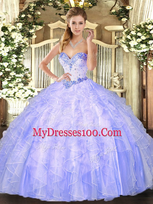 High Quality Floor Length Ball Gowns Sleeveless Lavender Quince Ball Gowns Lace Up