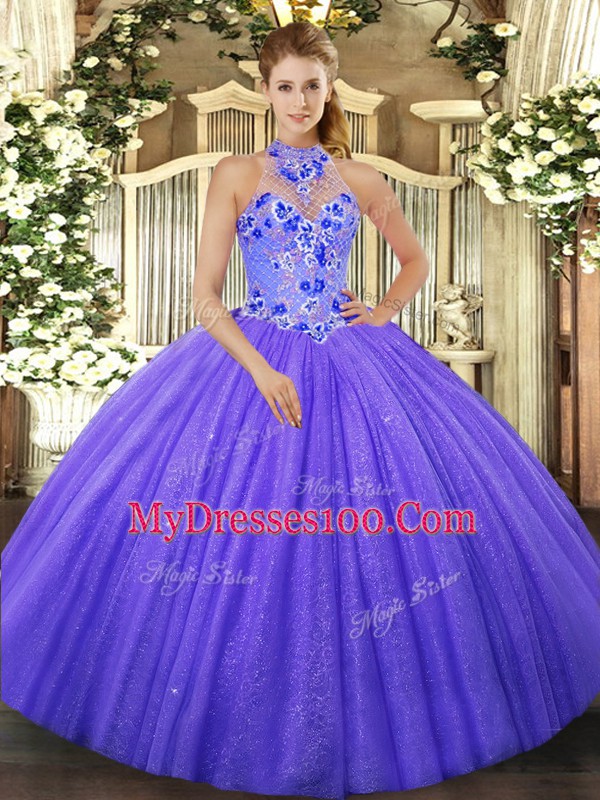 Top Selling Purple Sweet 16 Dress Tulle Sleeveless Beading and Embroidery