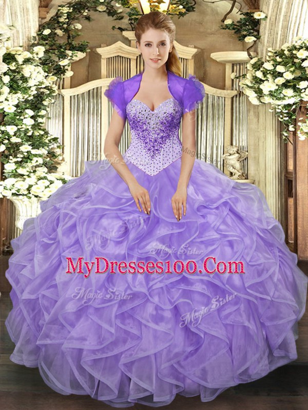 Sleeveless Beading and Ruffles Lace Up 15th Birthday Dress
