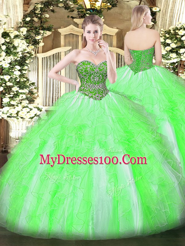 Traditional Quinceanera Dresses Military Ball and Sweet 16 and Quinceanera with Beading and Ruffles Sweetheart Sleeveless Lace Up