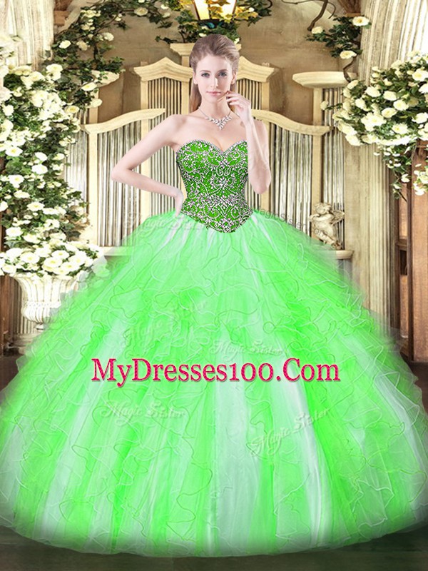 Traditional Quinceanera Dresses Military Ball and Sweet 16 and Quinceanera with Beading and Ruffles Sweetheart Sleeveless Lace Up