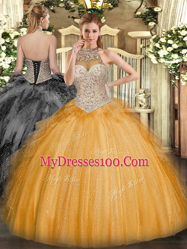 Floor Length Ball Gowns Sleeveless Orange Sweet 16 Dress Lace Up