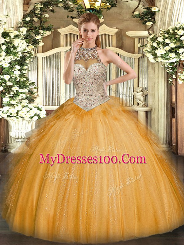 Floor Length Ball Gowns Sleeveless Orange Sweet 16 Dress Lace Up