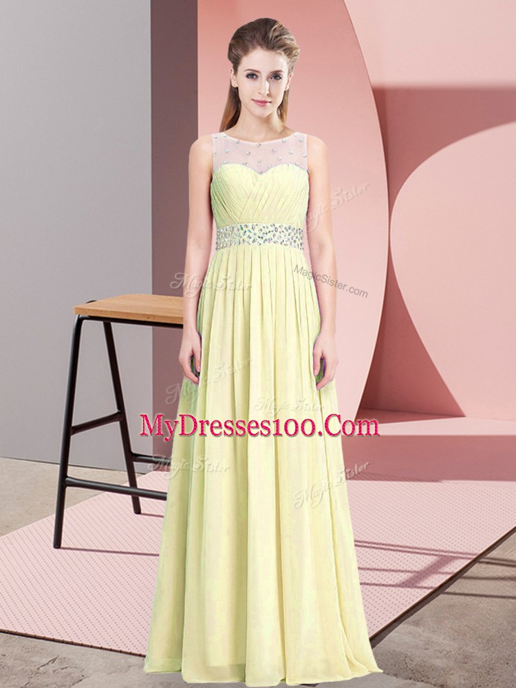 Light Yellow Sleeveless Beading Floor Length Prom Dress