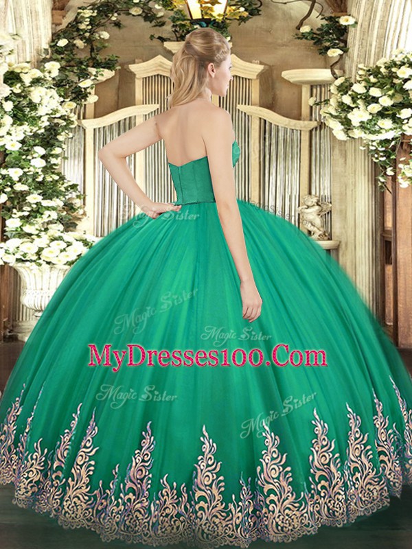 Strapless Sleeveless Tulle Sweet 16 Quinceanera Dress Appliques Zipper