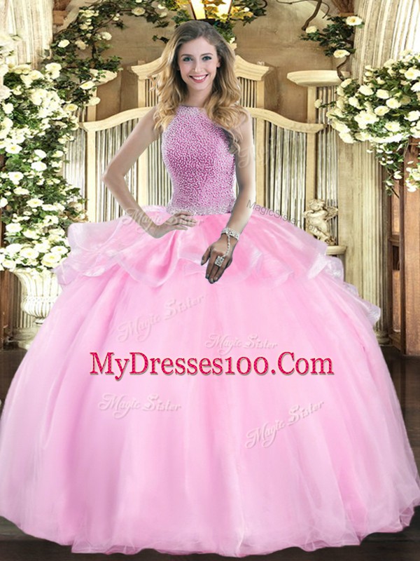 Fabulous Sleeveless Lace Up Floor Length Beading Ball Gown Prom Dress