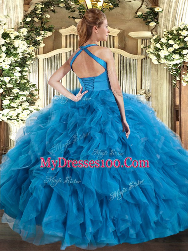 Amazing Fuchsia Lace Up Quinceanera Dress Ruffles Sleeveless Floor Length