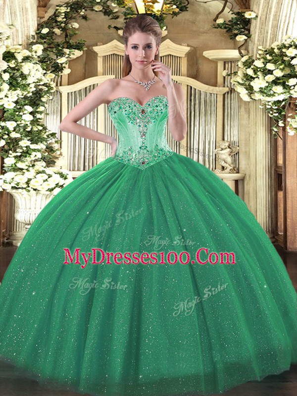 Tulle and Sequined Sleeveless Floor Length Sweet 16 Quinceanera Dress and Beading
