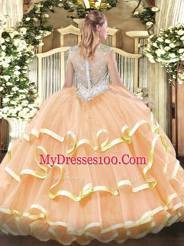 Fashionable Floor Length Zipper Sweet 16 Dresses Yellow Green and Light Yellow for Military Ball and Sweet 16 and Quinceanera with Beading and Ruffled Layers