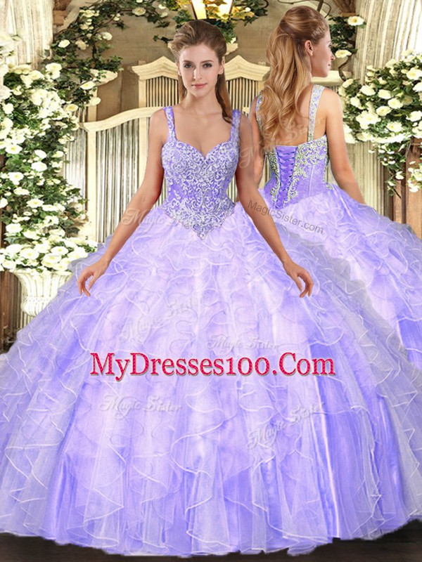 Trendy Floor Length Ball Gowns Sleeveless Lavender Quinceanera Gown Lace Up