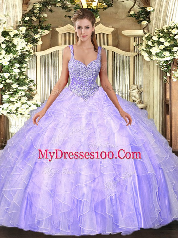 Trendy Floor Length Ball Gowns Sleeveless Lavender Quinceanera Gown Lace Up
