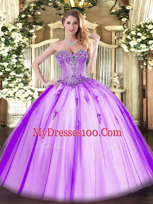 Free and Easy Sweetheart Sleeveless Lace Up Vestidos de Quinceanera Lavender Tulle