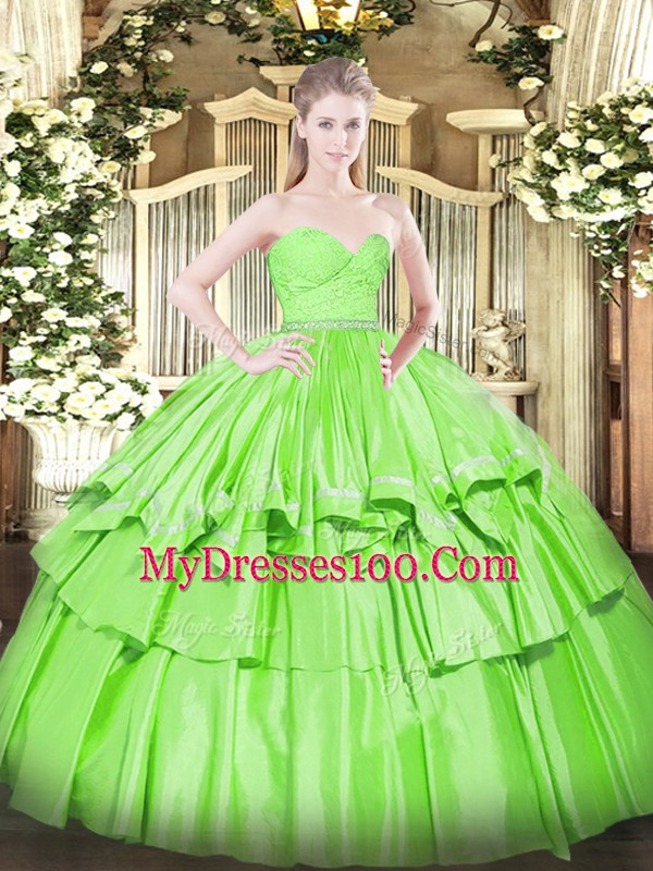Superior Sleeveless Beading and Lace and Ruffled Layers Floor Length 15th Birthday Dress