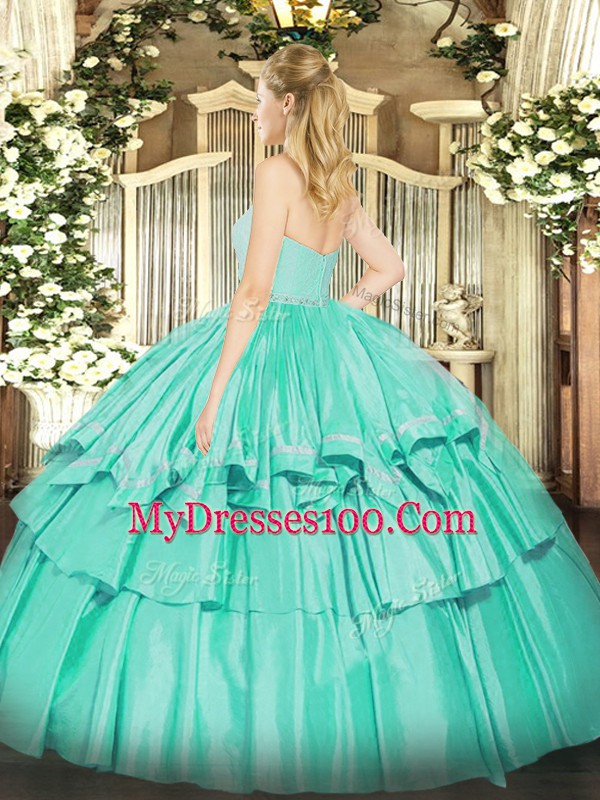 Superior Sleeveless Beading and Lace and Ruffled Layers Floor Length 15th Birthday Dress