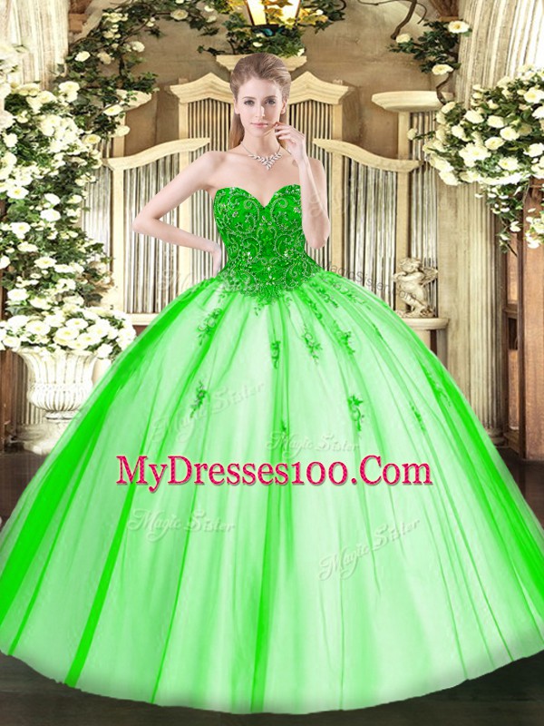 Captivating Sleeveless Beading Lace Up Ball Gown Prom Dress