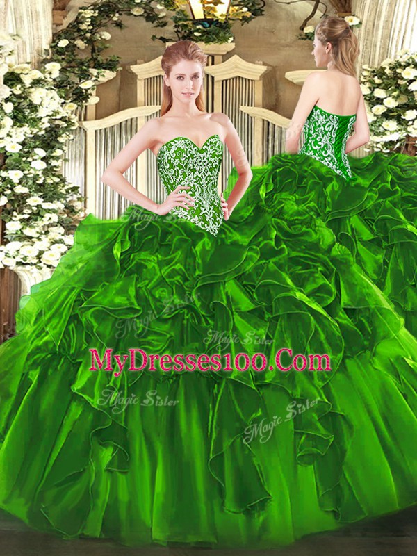 Sleeveless Beading and Ruffles Lace Up Vestidos de Quinceanera