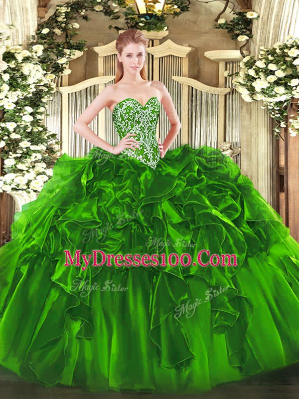 Sleeveless Beading and Ruffles Lace Up Vestidos de Quinceanera
