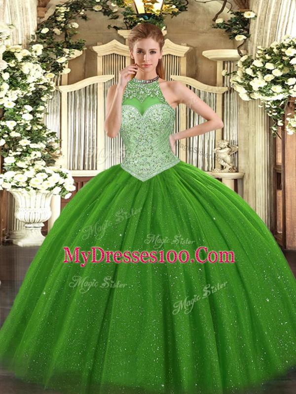 Fine Sleeveless Lace Up Floor Length Beading Sweet 16 Dress