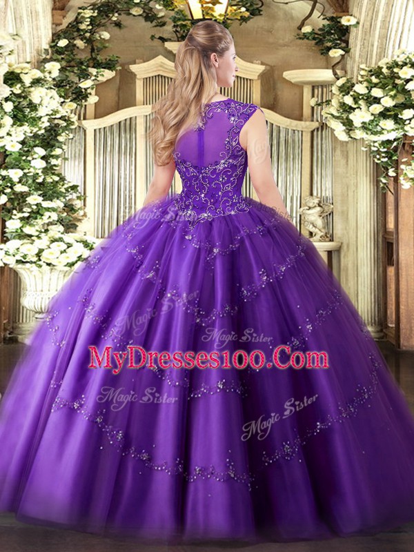 Beautiful Scoop Sleeveless Zipper Sweet 16 Dress Rust Red Tulle
