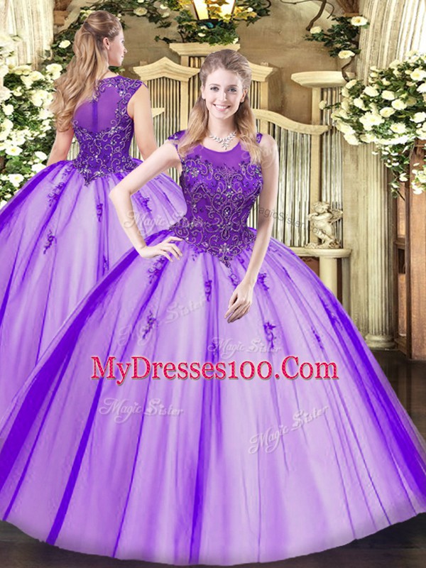 Dramatic Beading Sweet 16 Dresses Purple Zipper Sleeveless Floor Length
