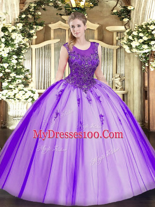 Dramatic Beading Sweet 16 Dresses Purple Zipper Sleeveless Floor Length