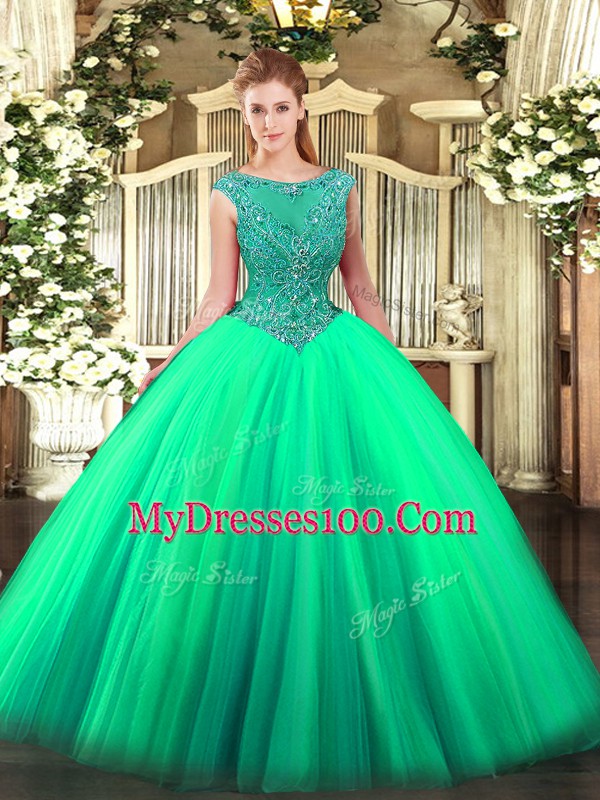 Ideal Ball Gowns Sweet 16 Quinceanera Dress Turquoise Scoop Tulle Sleeveless Floor Length Zipper