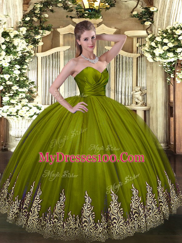 Sweetheart Sleeveless Tulle Sweet 16 Dress Appliques Zipper