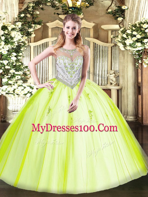 Sleeveless Zipper Floor Length Beading and Appliques Quinceanera Gown