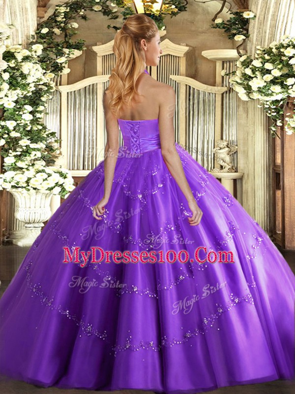 Adorable Floor Length Lace Up Quinceanera Dress Baby Blue for Military Ball and Sweet 16 and Quinceanera with Appliques