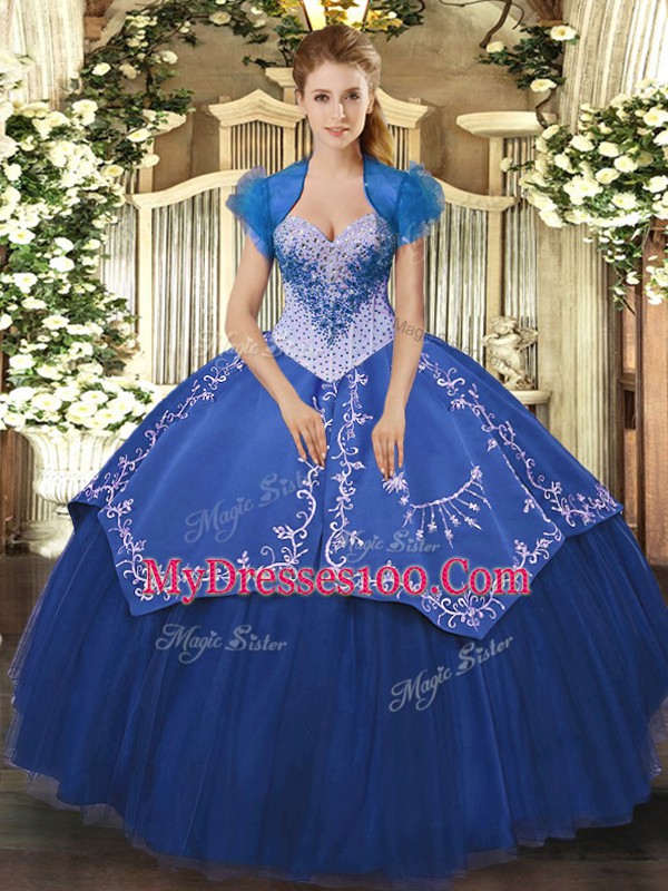 Clearance Blue Sweetheart Lace Up Beading and Embroidery Ball Gown Prom Dress Sleeveless