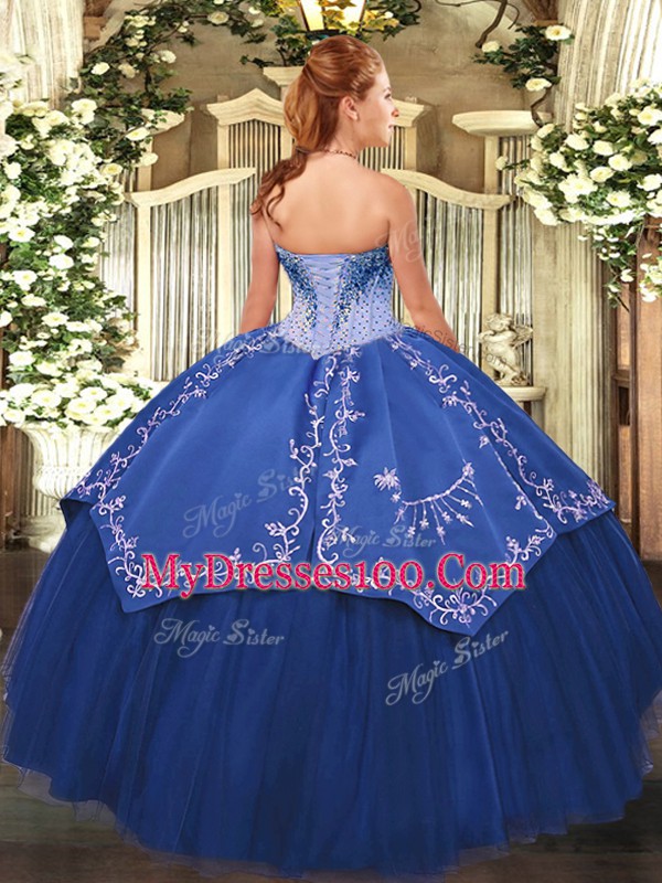 Clearance Blue Sweetheart Lace Up Beading and Embroidery Ball Gown Prom Dress Sleeveless