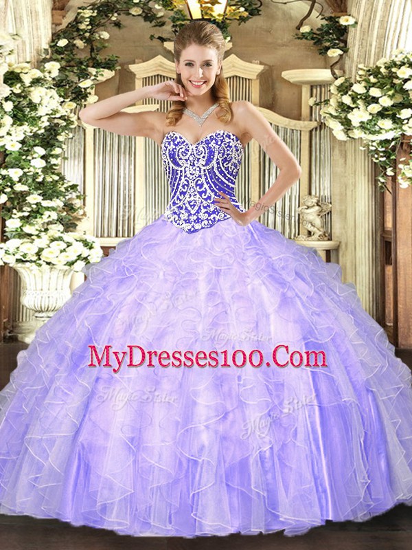 Cheap Sweetheart Sleeveless Lace Up Sweet 16 Dress Lavender Tulle