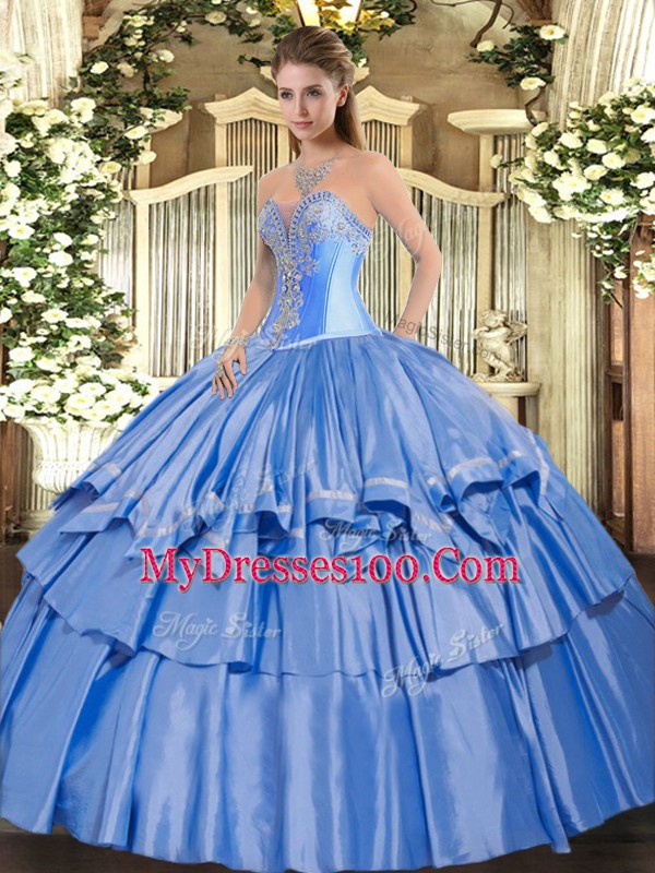 Eye-catching Baby Blue Lace Up Sweetheart Beading and Ruffled Layers Quinceanera Dresses Organza and Taffeta Sleeveless