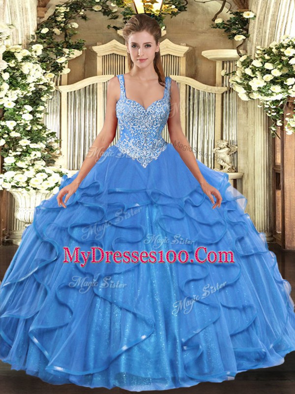 Sleeveless Lace Up Floor Length Beading and Ruffles Sweet 16 Dress