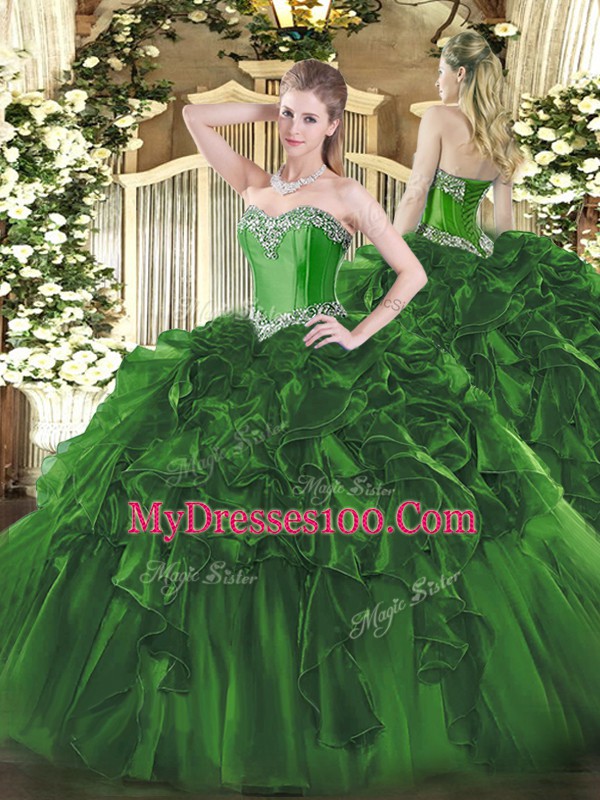 Organza Sleeveless Floor Length Quinceanera Gowns and Beading and Ruffles