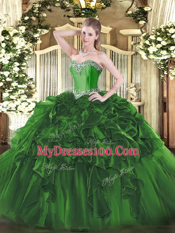 Organza Sleeveless Floor Length Quinceanera Gowns and Beading and Ruffles