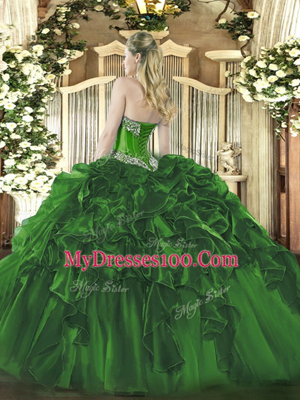 Organza Sleeveless Floor Length Quinceanera Gowns and Beading and Ruffles