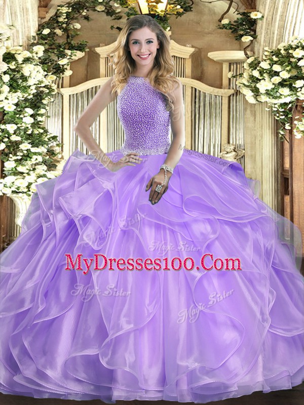 New Arrival Sleeveless Beading and Ruffles Lace Up Sweet 16 Quinceanera Dress