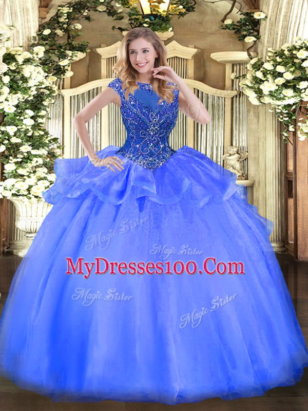 Custom Fit Cap Sleeves Zipper Floor Length Beading Vestidos de Quinceanera