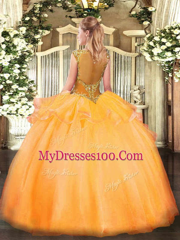 Custom Fit Cap Sleeves Zipper Floor Length Beading Vestidos de Quinceanera