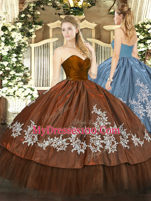 Gorgeous Brown Quinceanera Dresses Military Ball and Sweet 16 and Quinceanera with Embroidery Sweetheart Sleeveless Zipper
