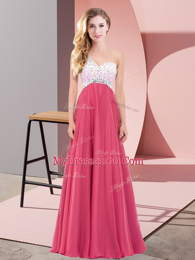 Coral Red One Shoulder Criss Cross Beading Sleeveless